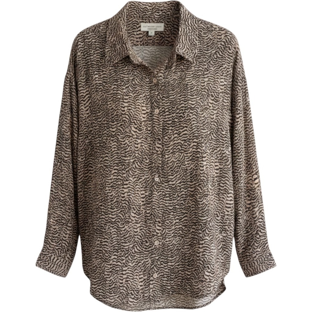 Saltwater Luxe Mixed Animal Print Button Down Top Leopard Zebra Rayon Small NEW